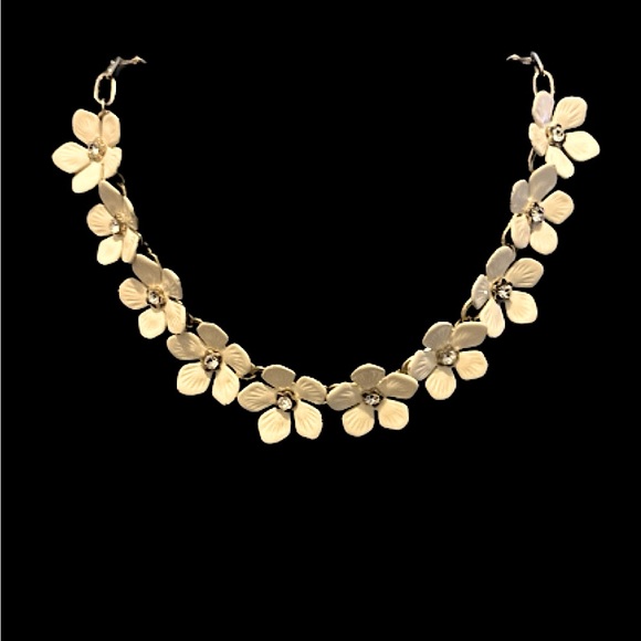 1960's Enameled & Rhinestone Daisy Flower Necklace on Brass Chain - Picture 9 of 9